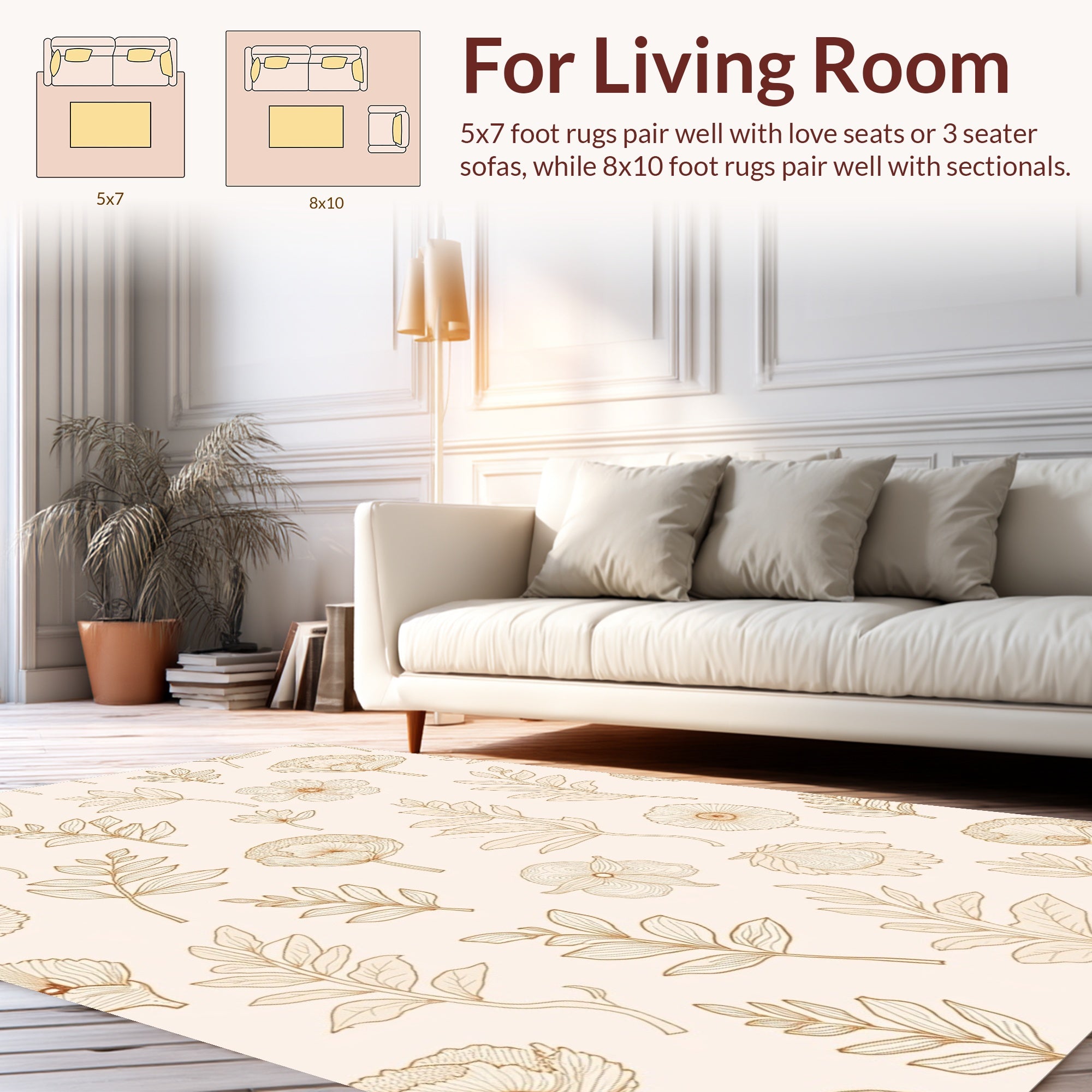 Delicate Floral Line Art Design Rug