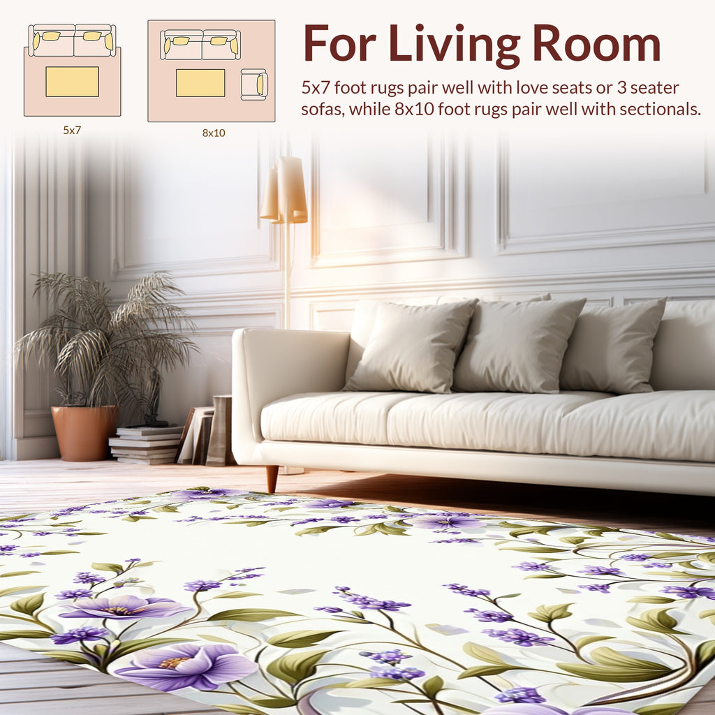 Purple Lavender Floral Vine Pattern Rug