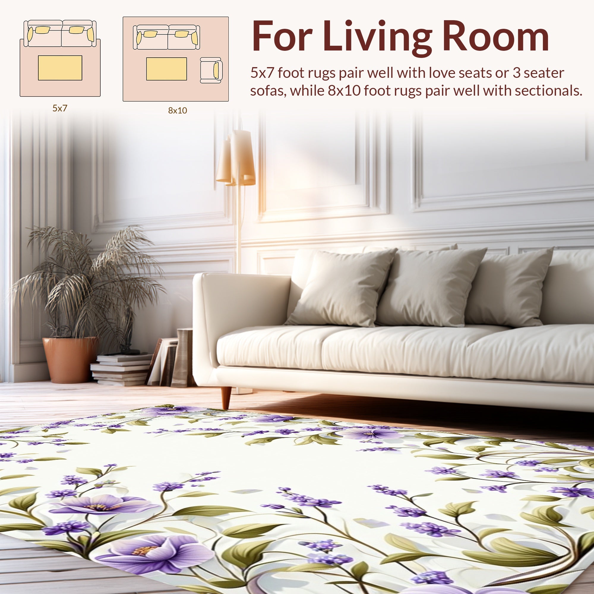 Purple Lavender Floral Vine Pattern Rug