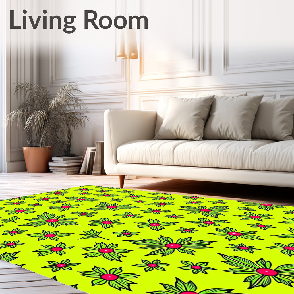 Vibrant Lime Green Floral Medallion Rug