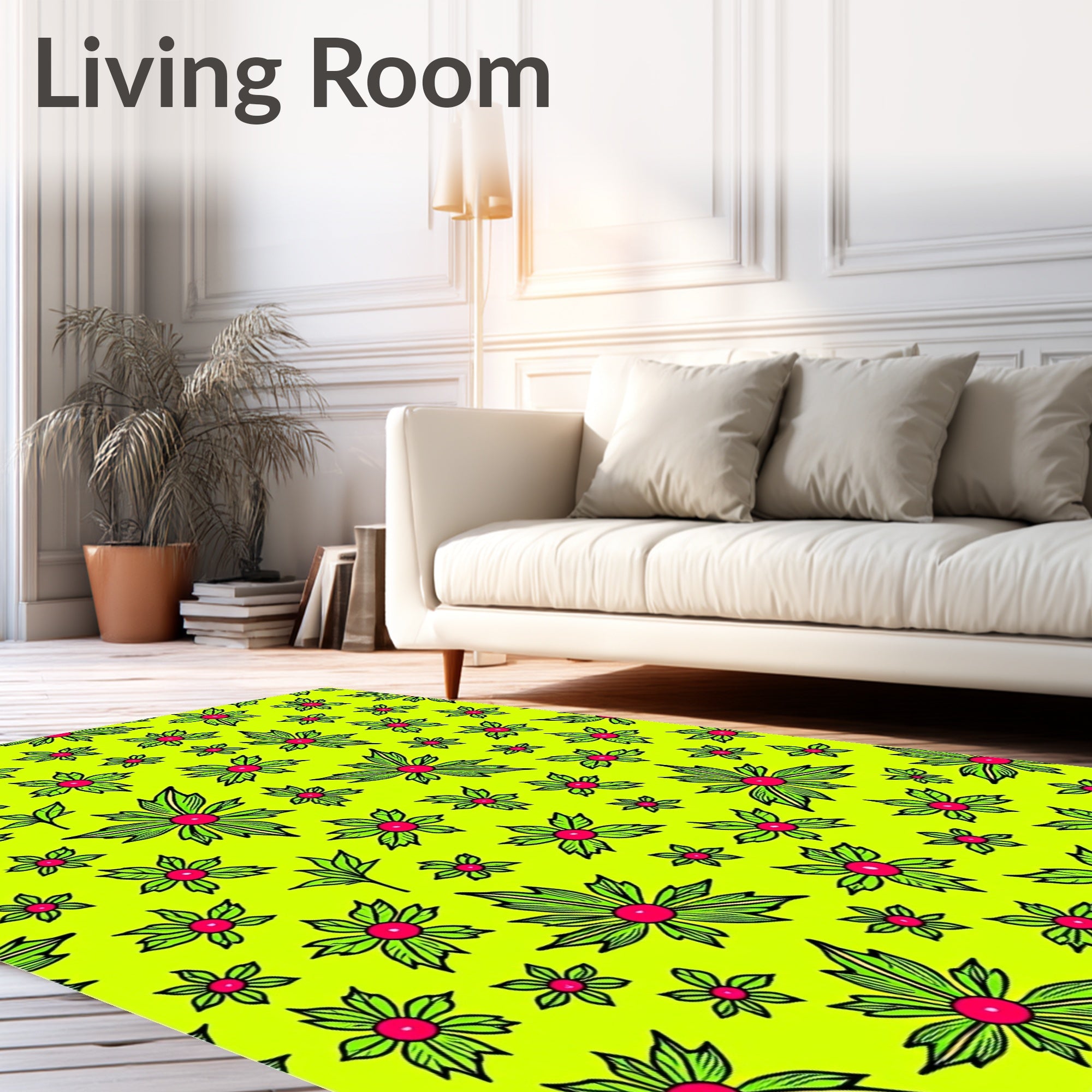 Vibrant Lime Green Floral Medallion Rug