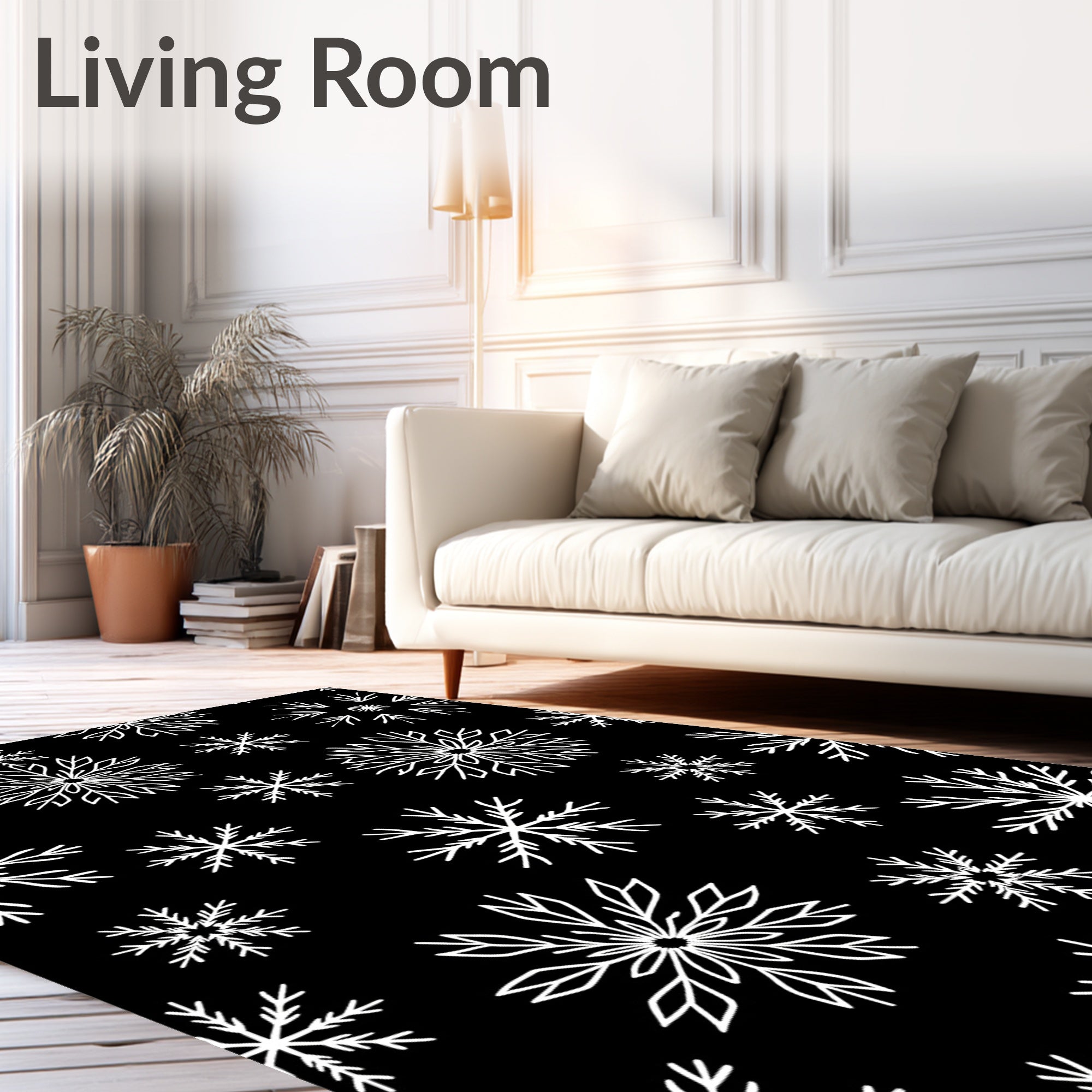 Winter White Snowflake Collage Rug