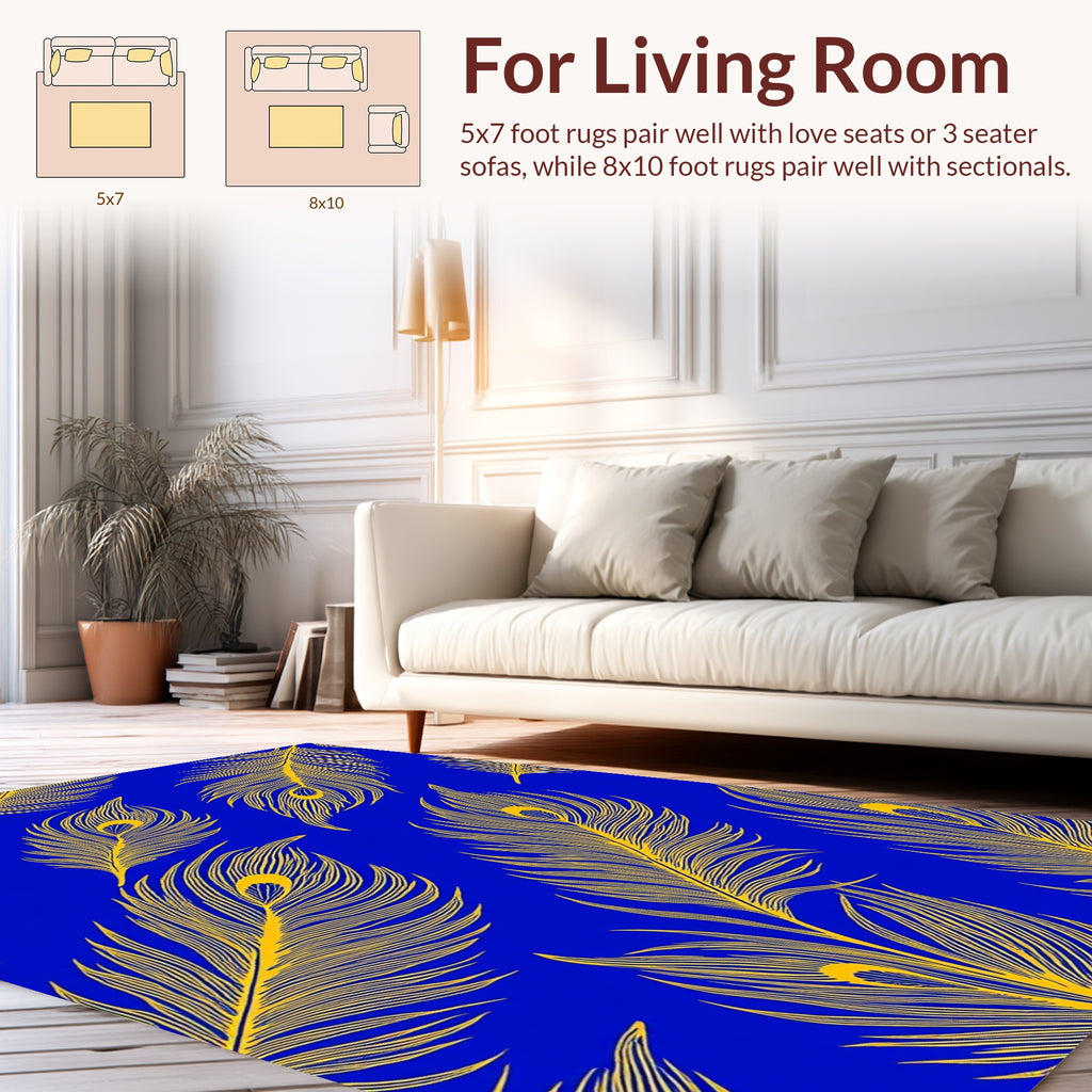 Elegant Yellow Feather Pattern Design Rug