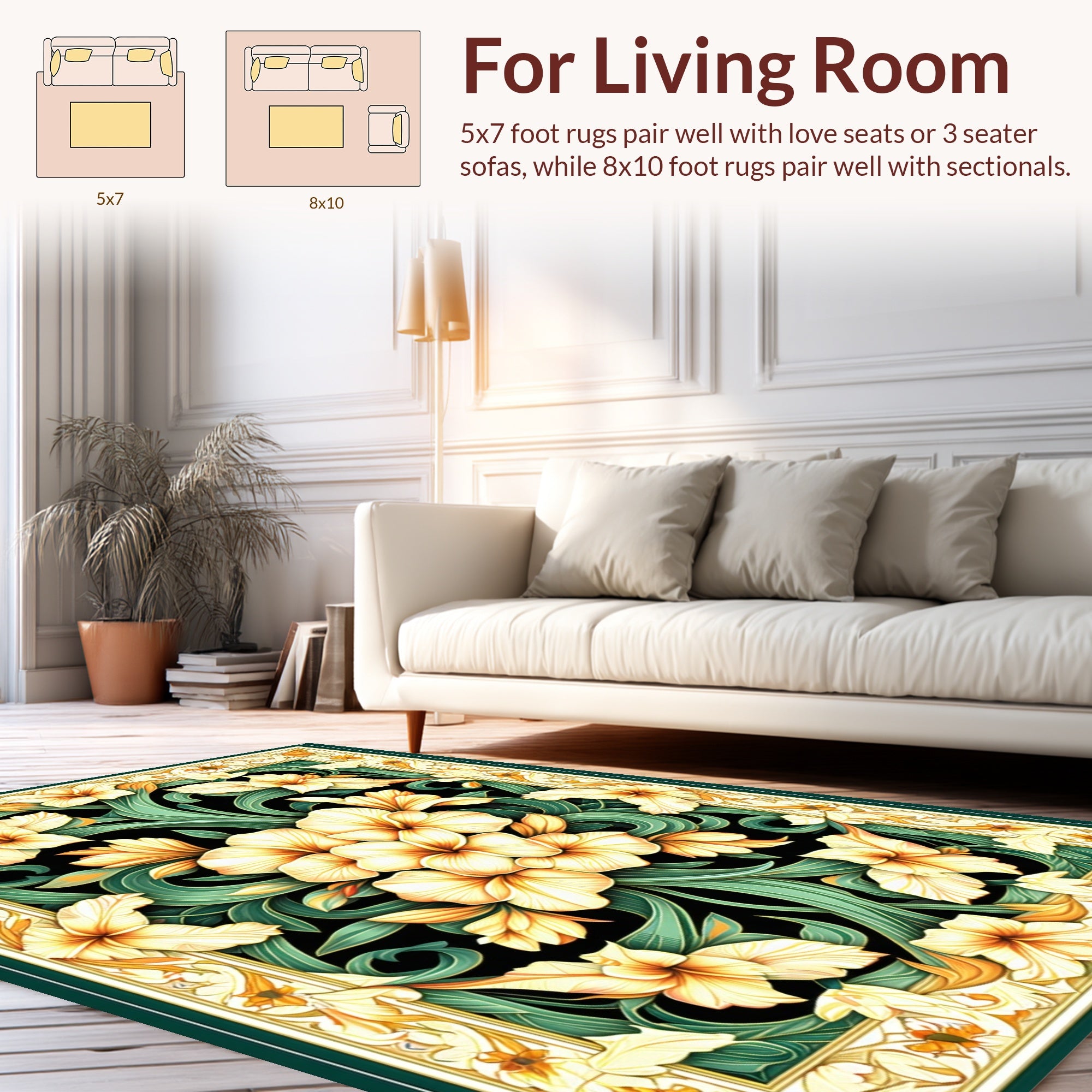 Radiant Yellow Floral Art Nouveau Rug