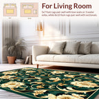Elegant Floral Swirls Cream Green Rug
