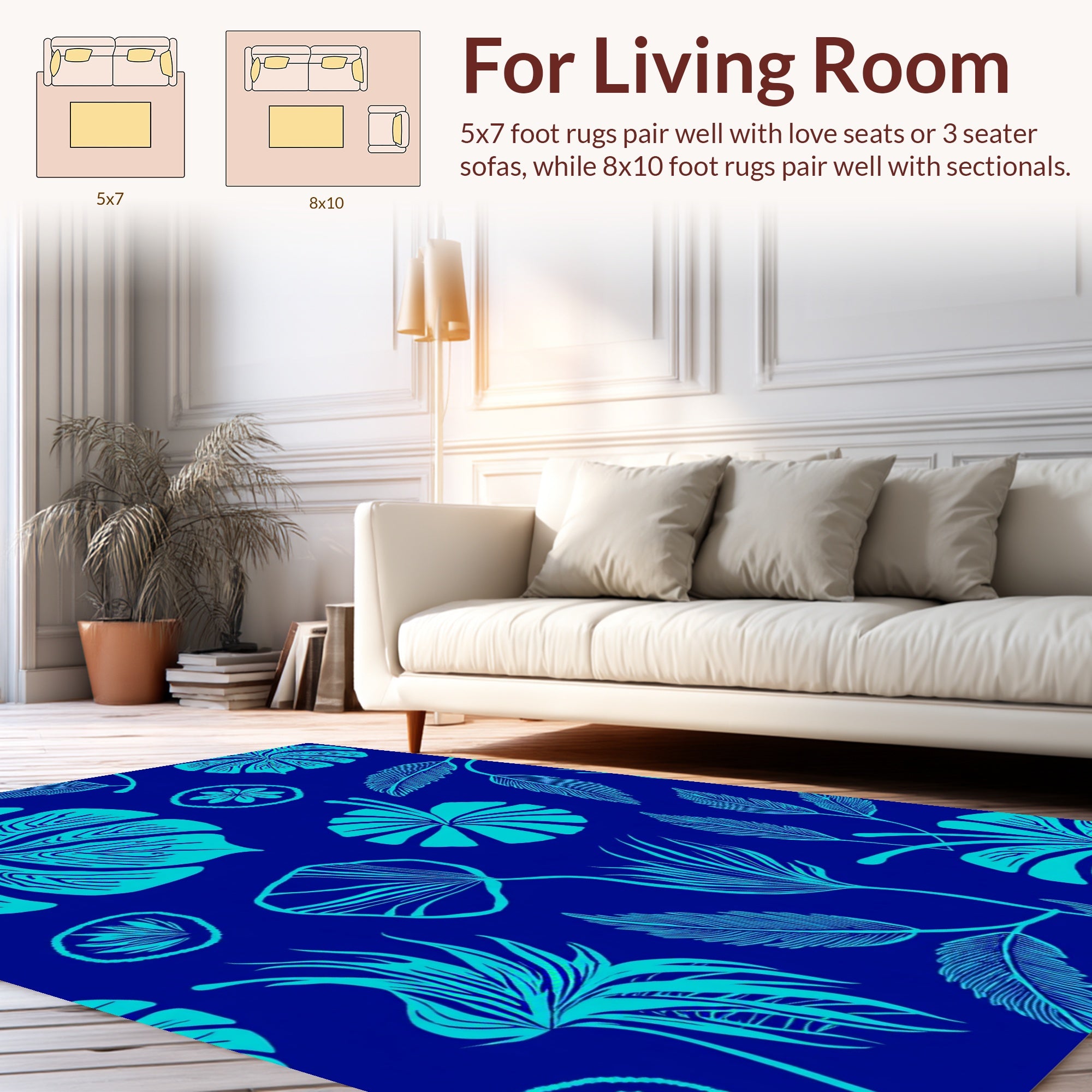 Tropical Blue Floral Botanical Design Rug