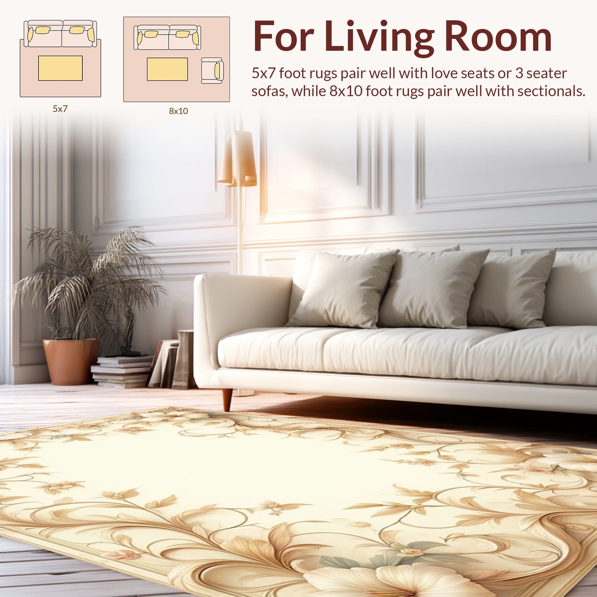 Elegant Floral Swirls Cream Rug