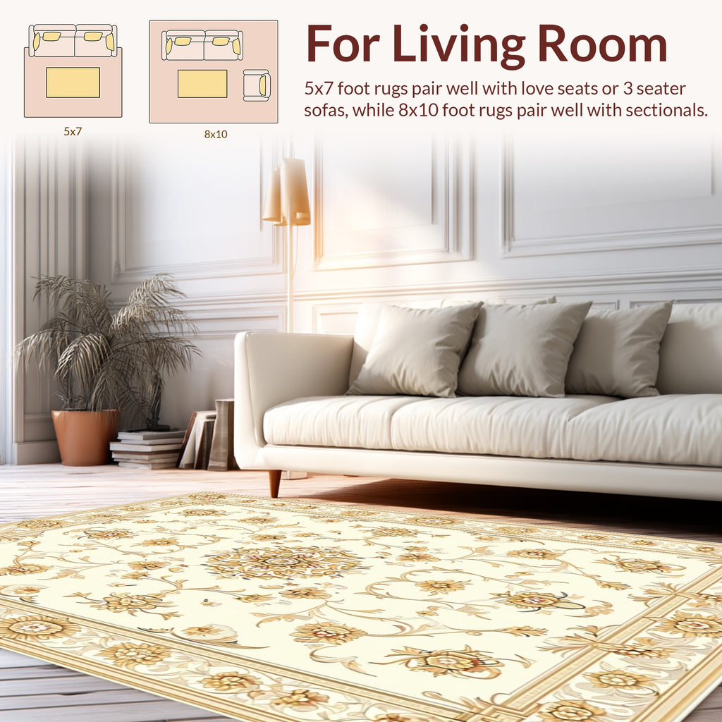 Ornate Floral Scrollwork Cream Rug