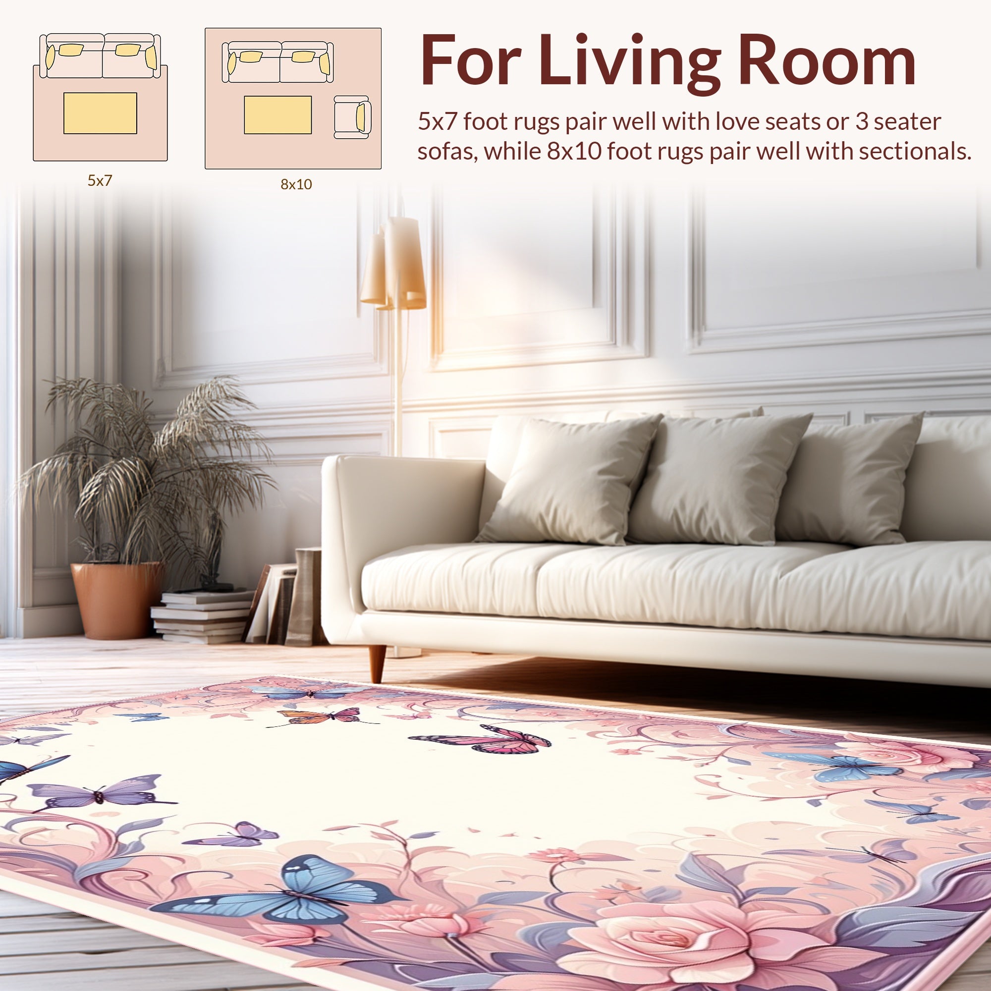 Whimsical Butterflies And Floral Design Rug