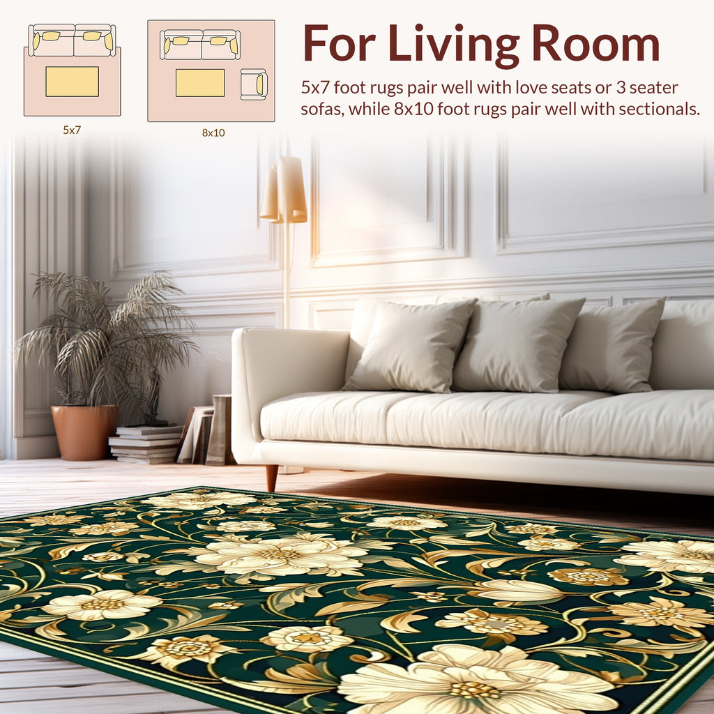 Gilded Floral Vine Pattern Design Rug