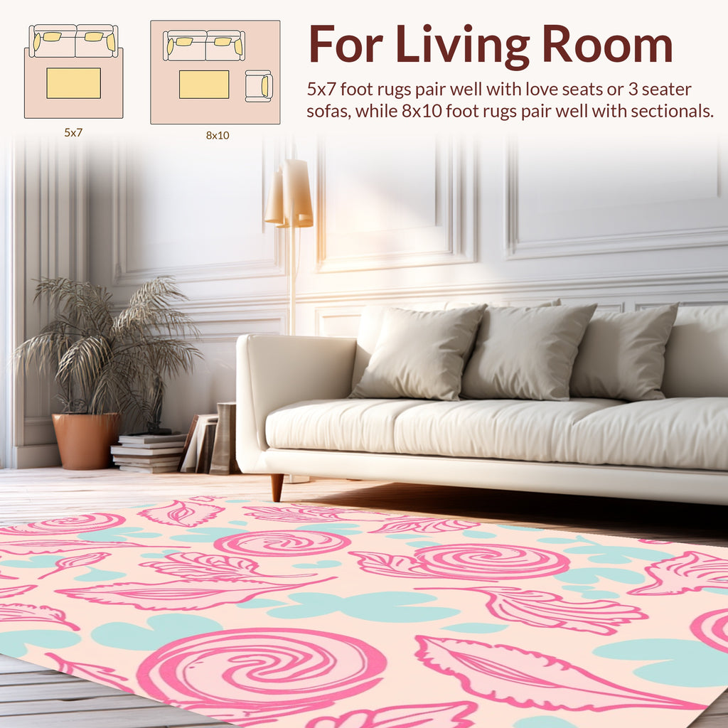 Pink Floral Leaf Outline Pattern Rug
