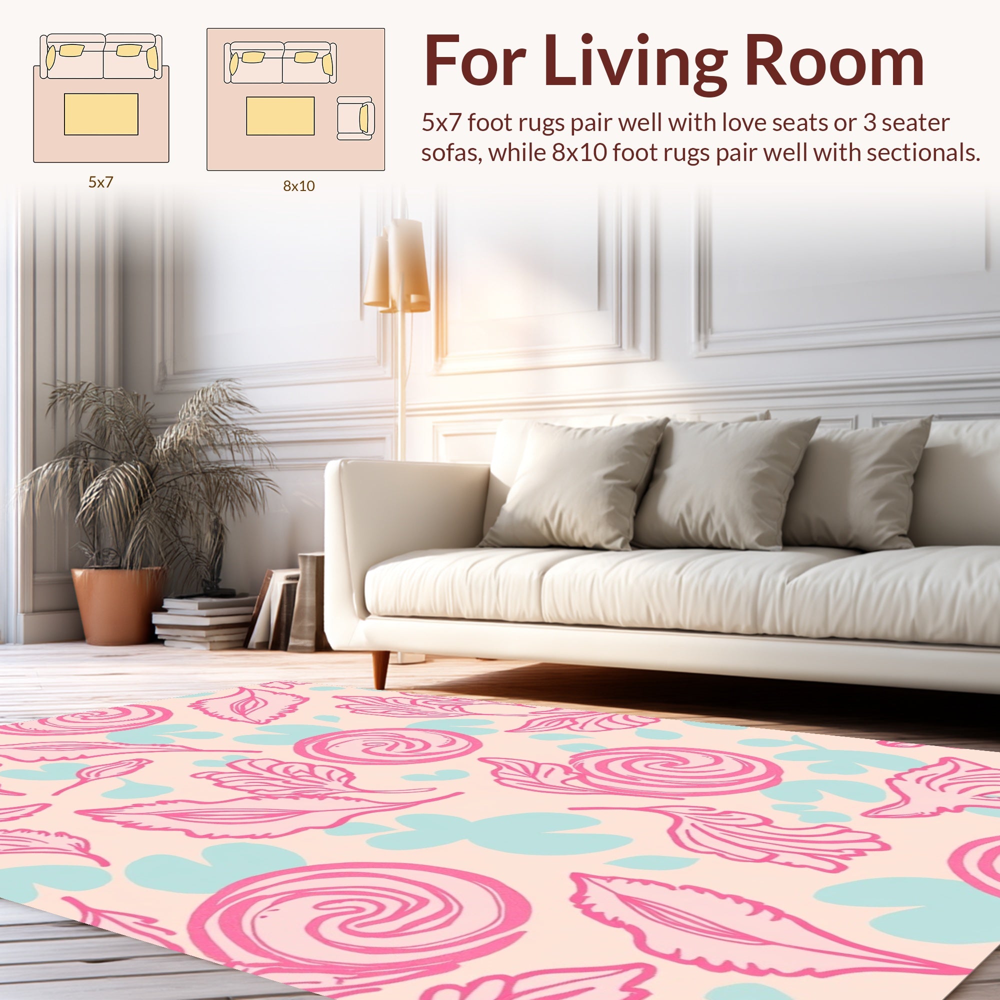 Pink Floral Leaf Outline Pattern Rug