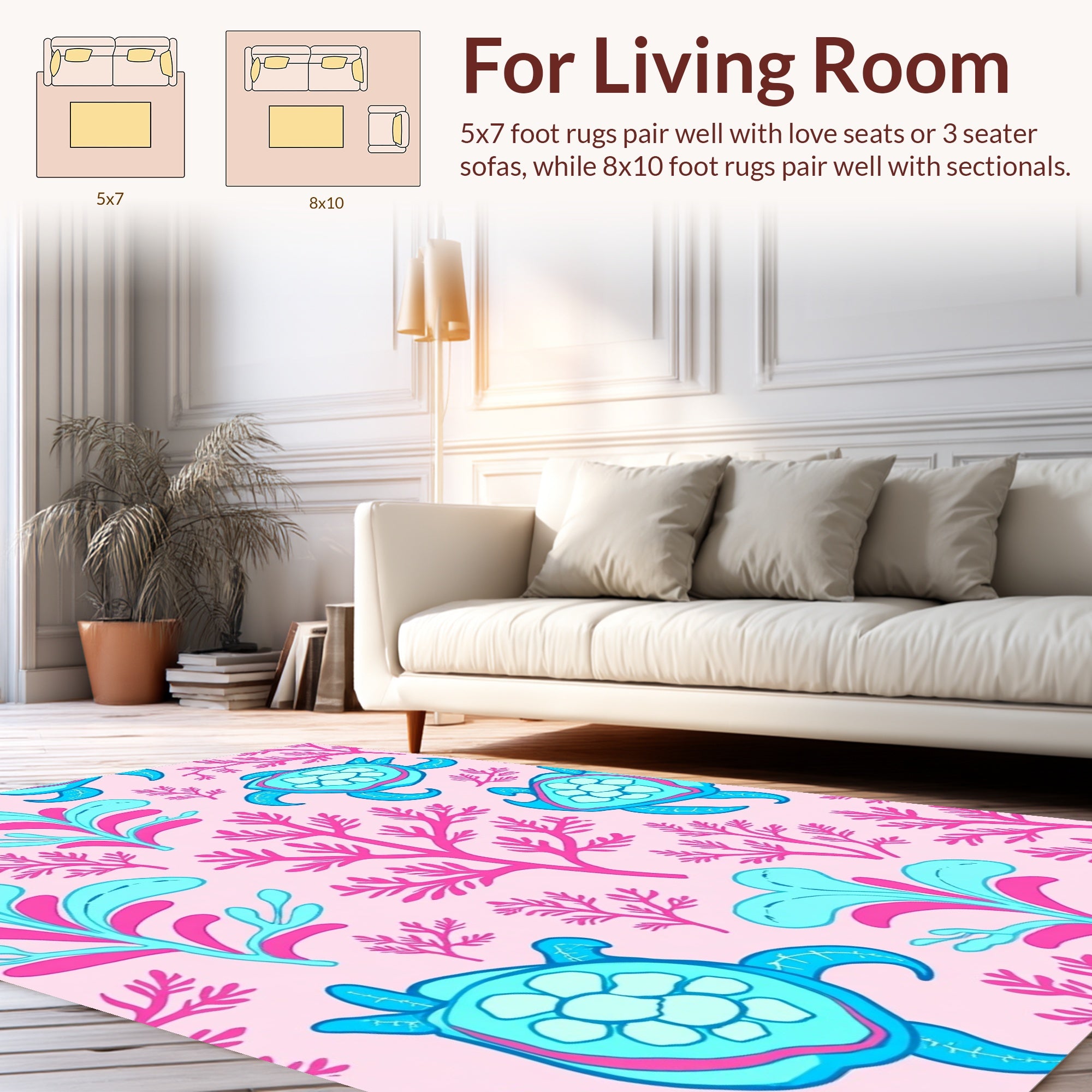 Sea Turtle Coral Pattern Rug