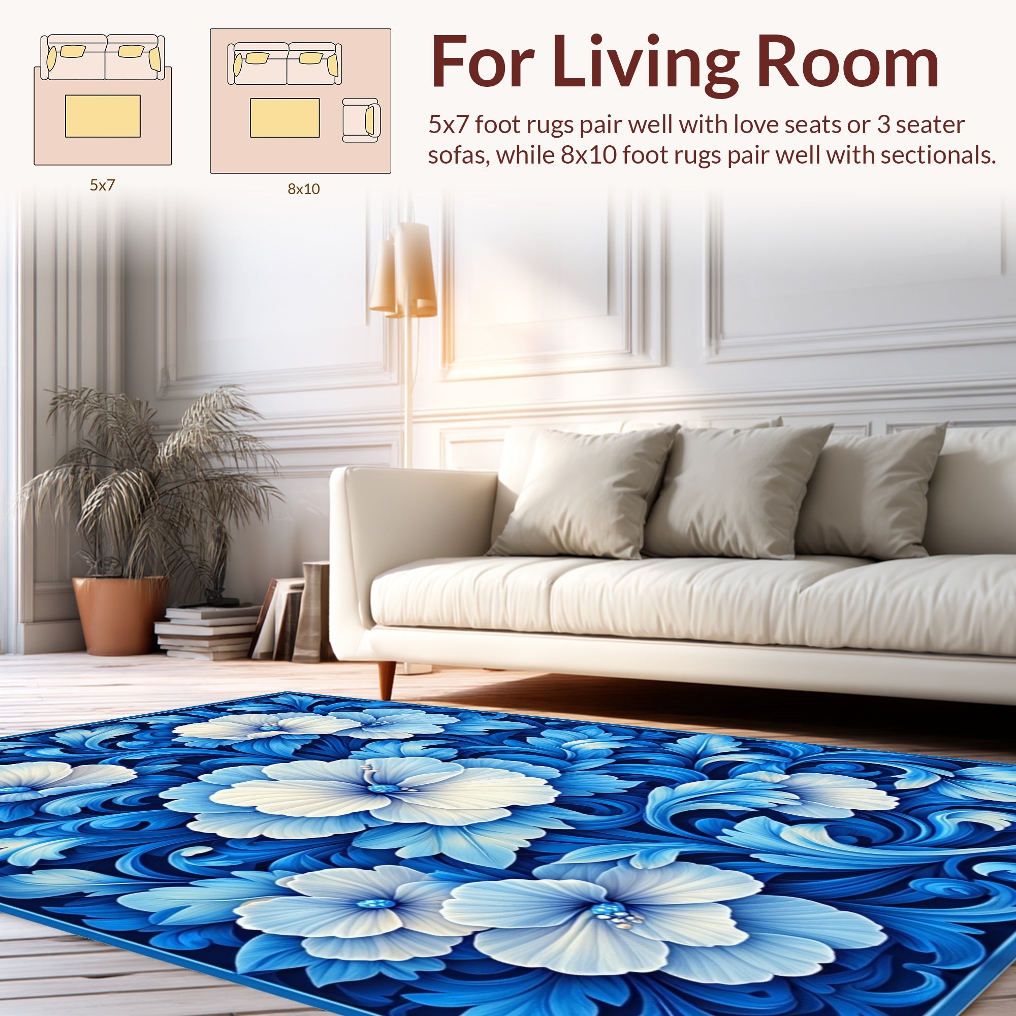 Blue Floral Swirls Pattern Rug