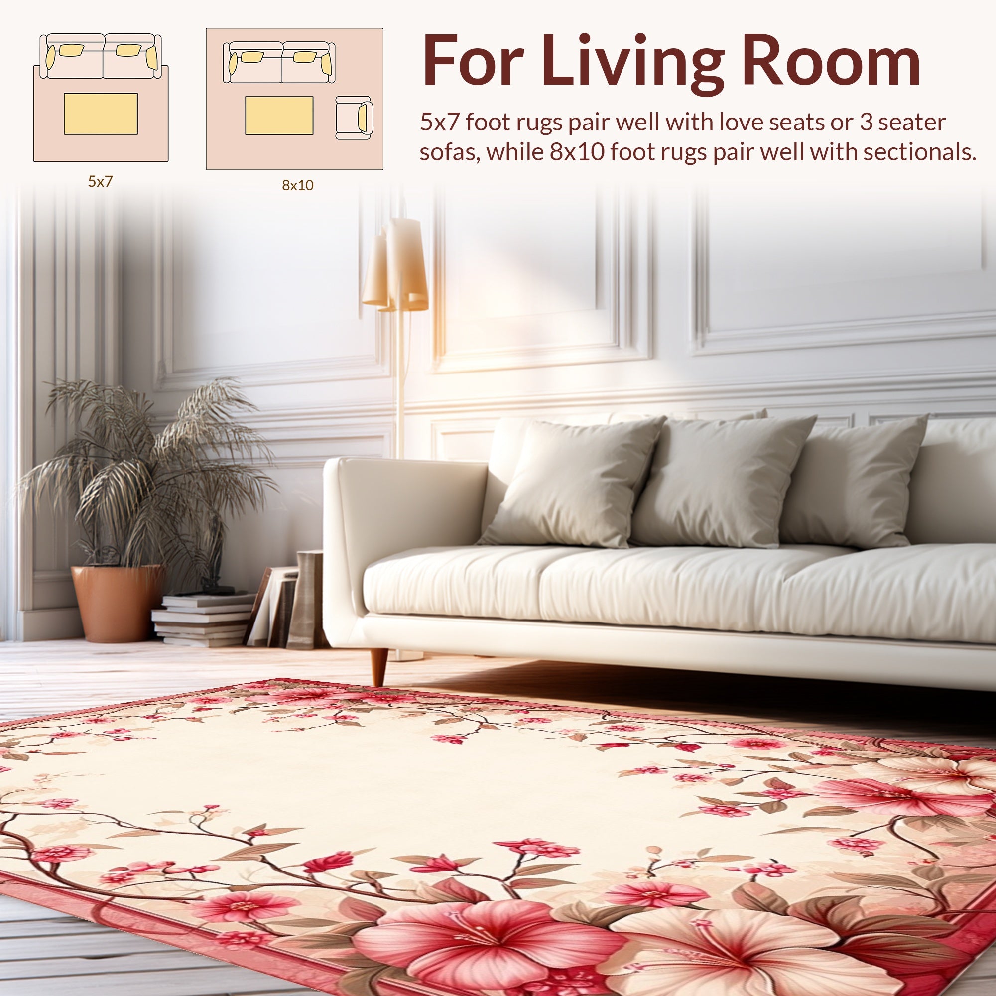 Pink Floral Vine Botanical Pattern Rug
