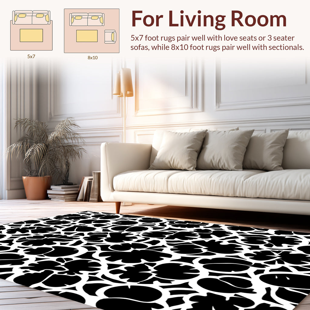 Monochrome Floral Silhouette Pattern Rug