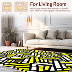 Bold Yellow White Geometric Maze Design Rug