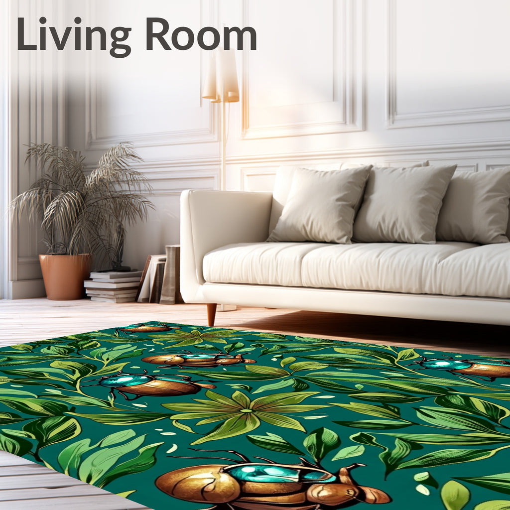 Golden Scarab Beetle Tropical Foliage Rug