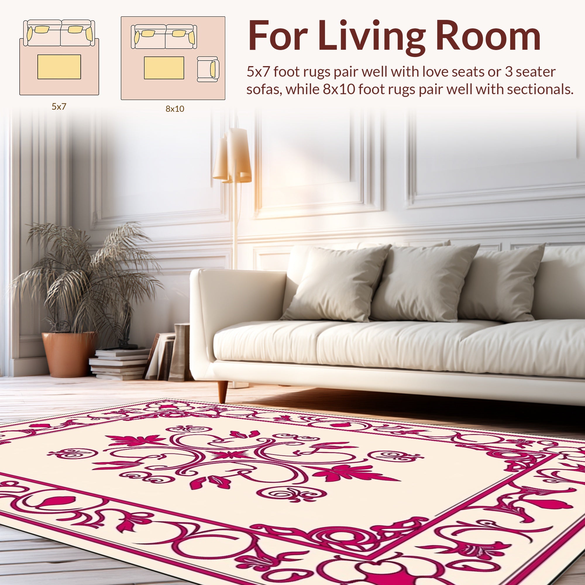 Elegant Burgundy Floral Scrollwork Design Rug