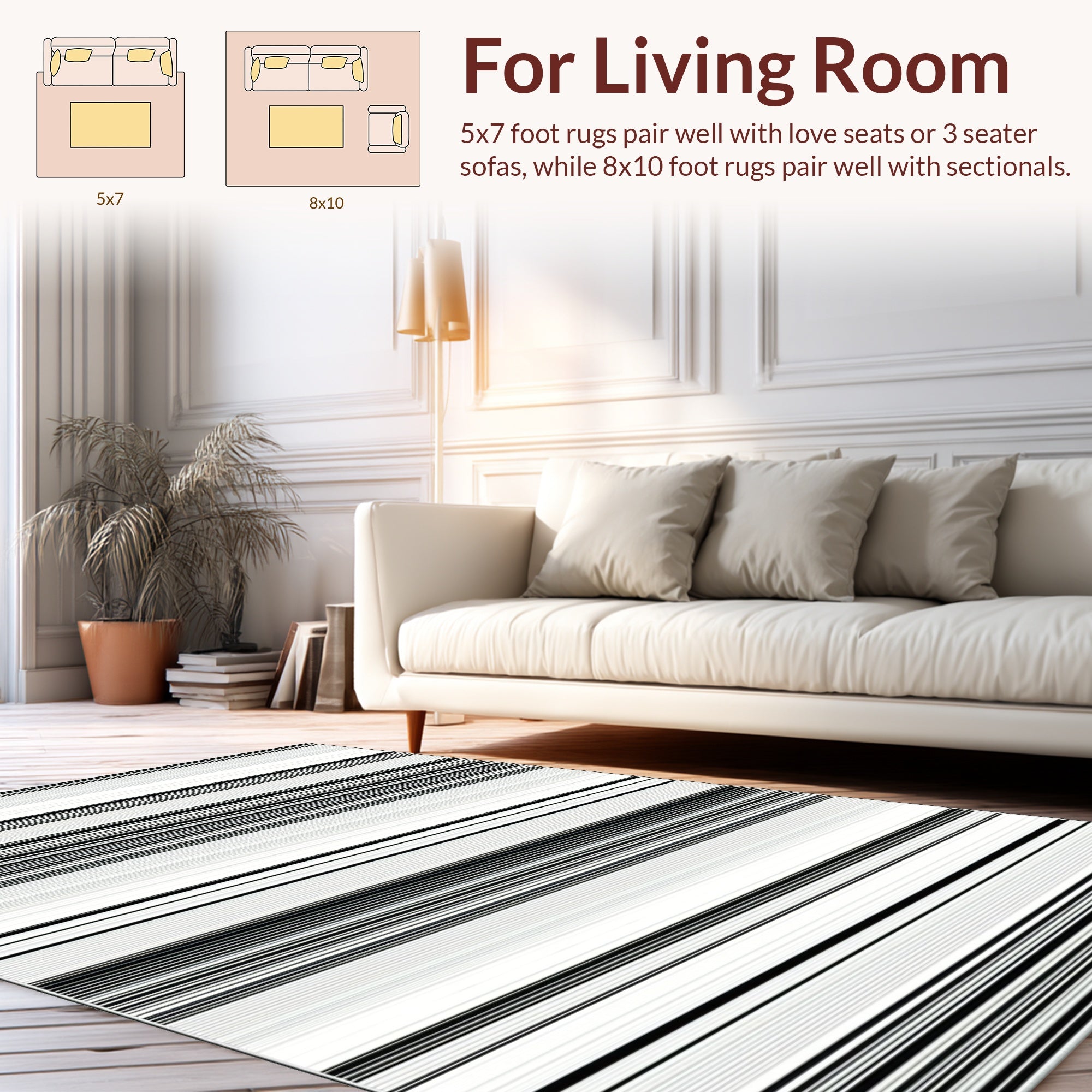 Classic Black White Horizontal Stripes Rug