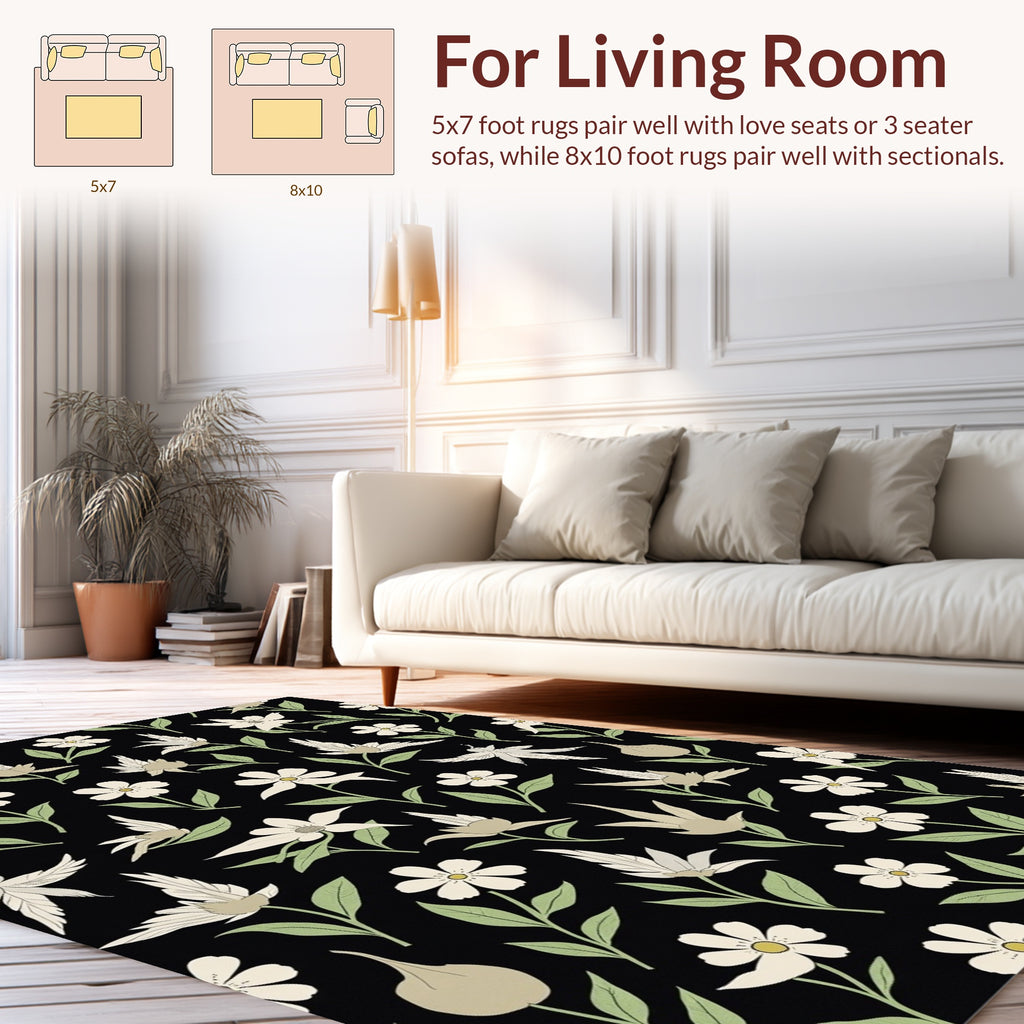 Whimsical Floral Bird Garden Design Rug