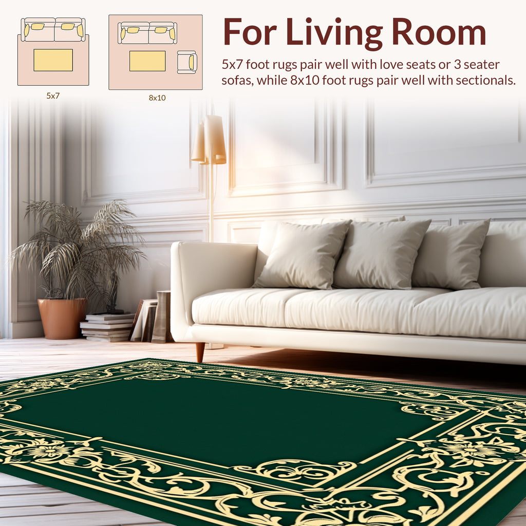 Antique Floral Scrollwork Frame Design Rug