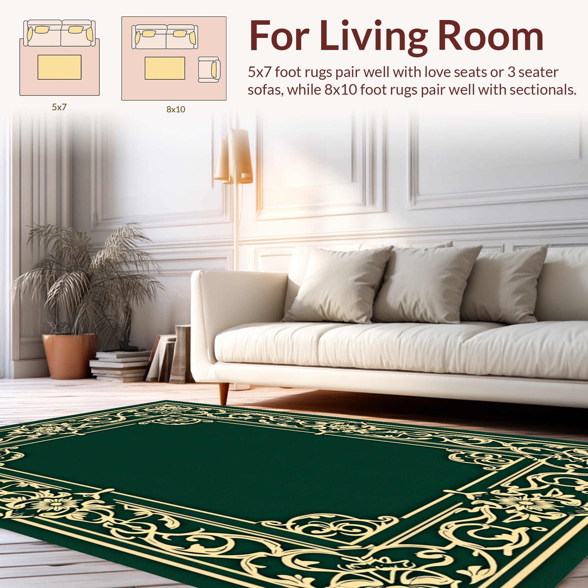 Antique Floral Scrollwork Frame Design Rug