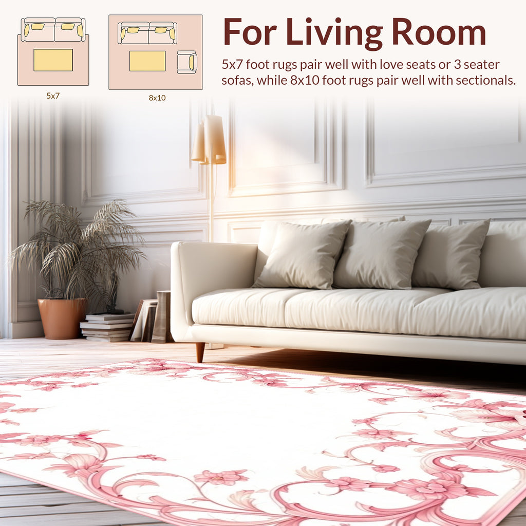 Elegant Pink Floral Scrollwork Rug