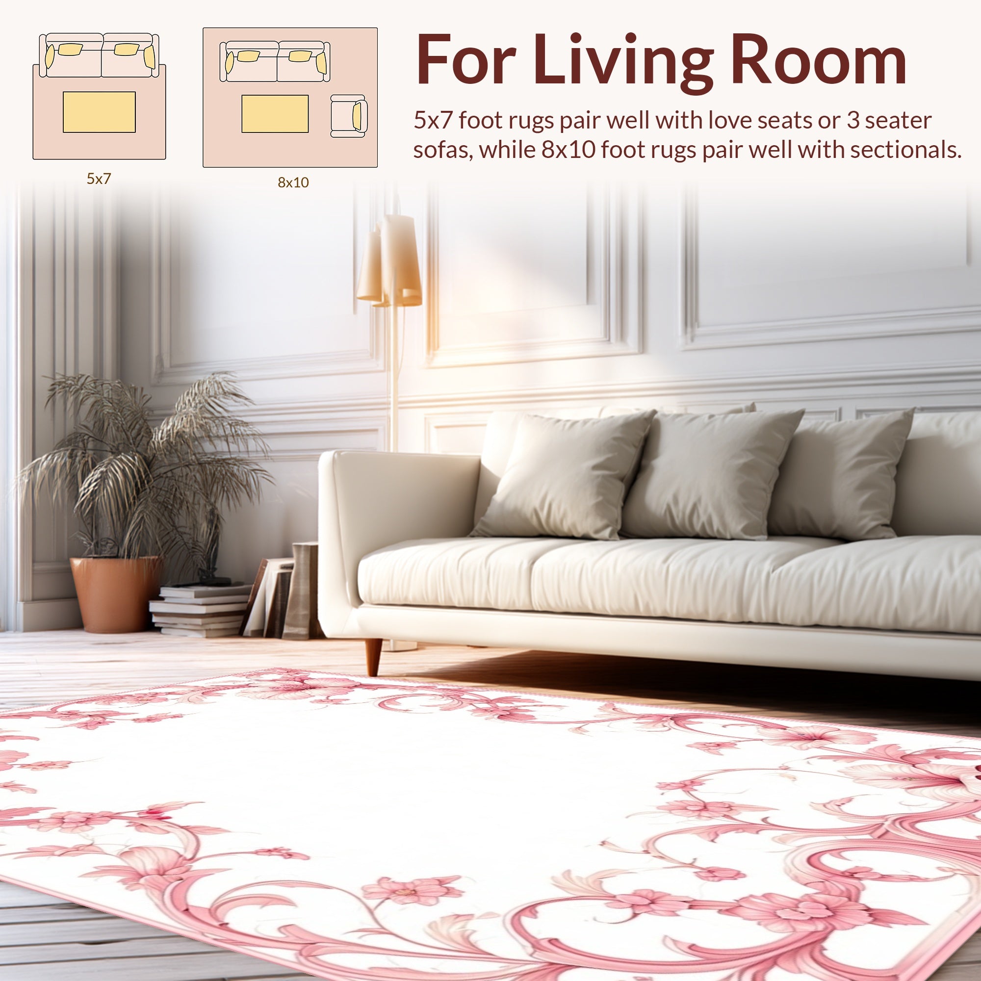 Elegant Pink Floral Scrollwork Rug