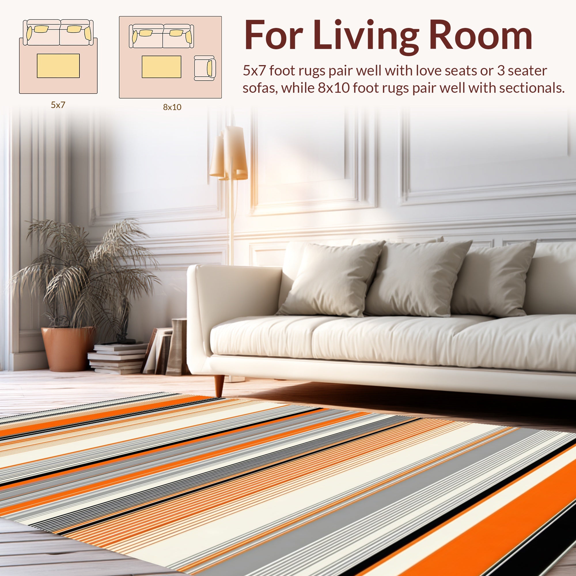 Bold Orange Grey Stripe Pattern Rug