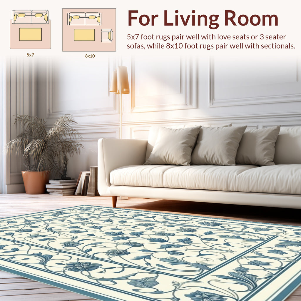 Classic Blue Botanical Floral Filigree Rug