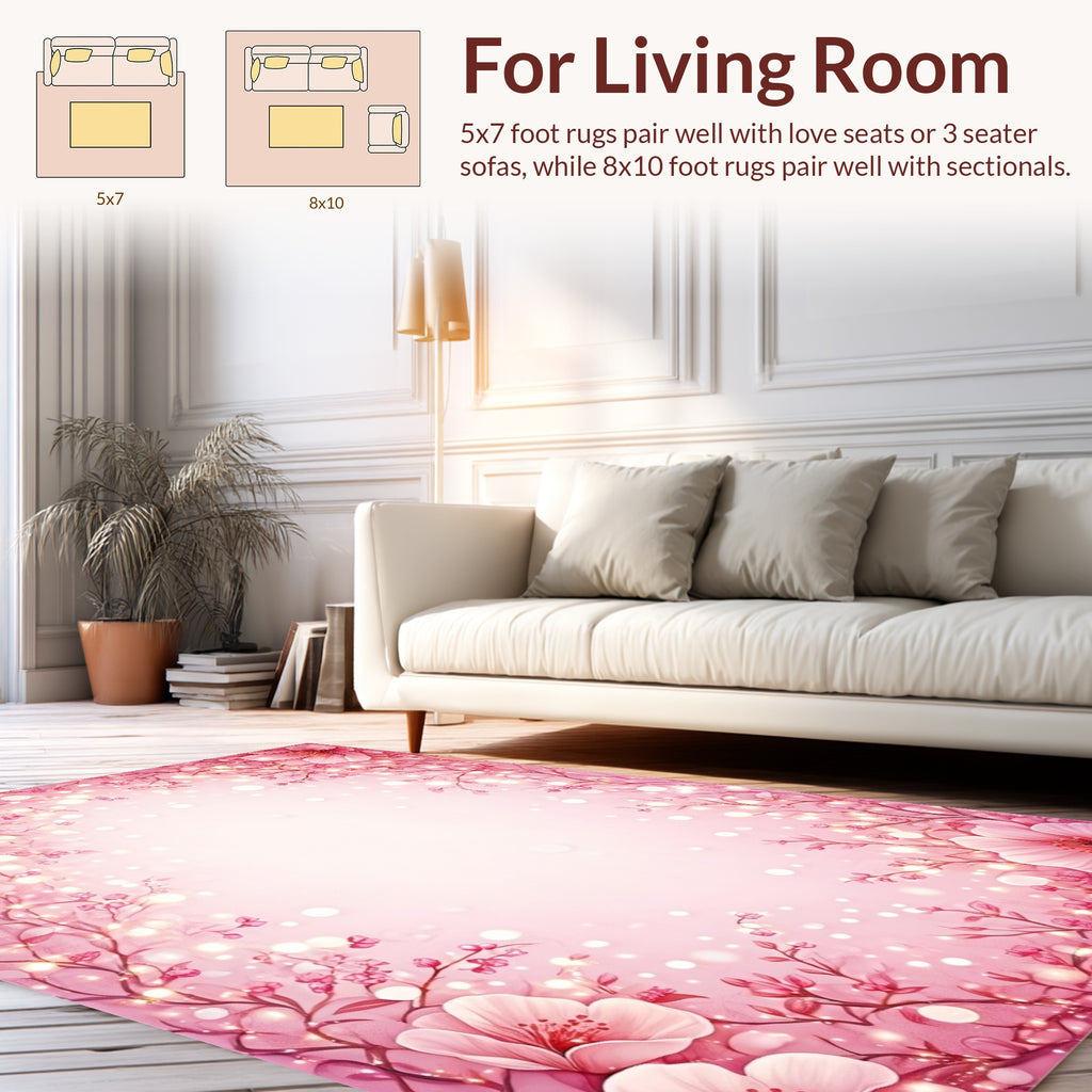 Whimsical Pink Floral Bokeh Pattern Rug