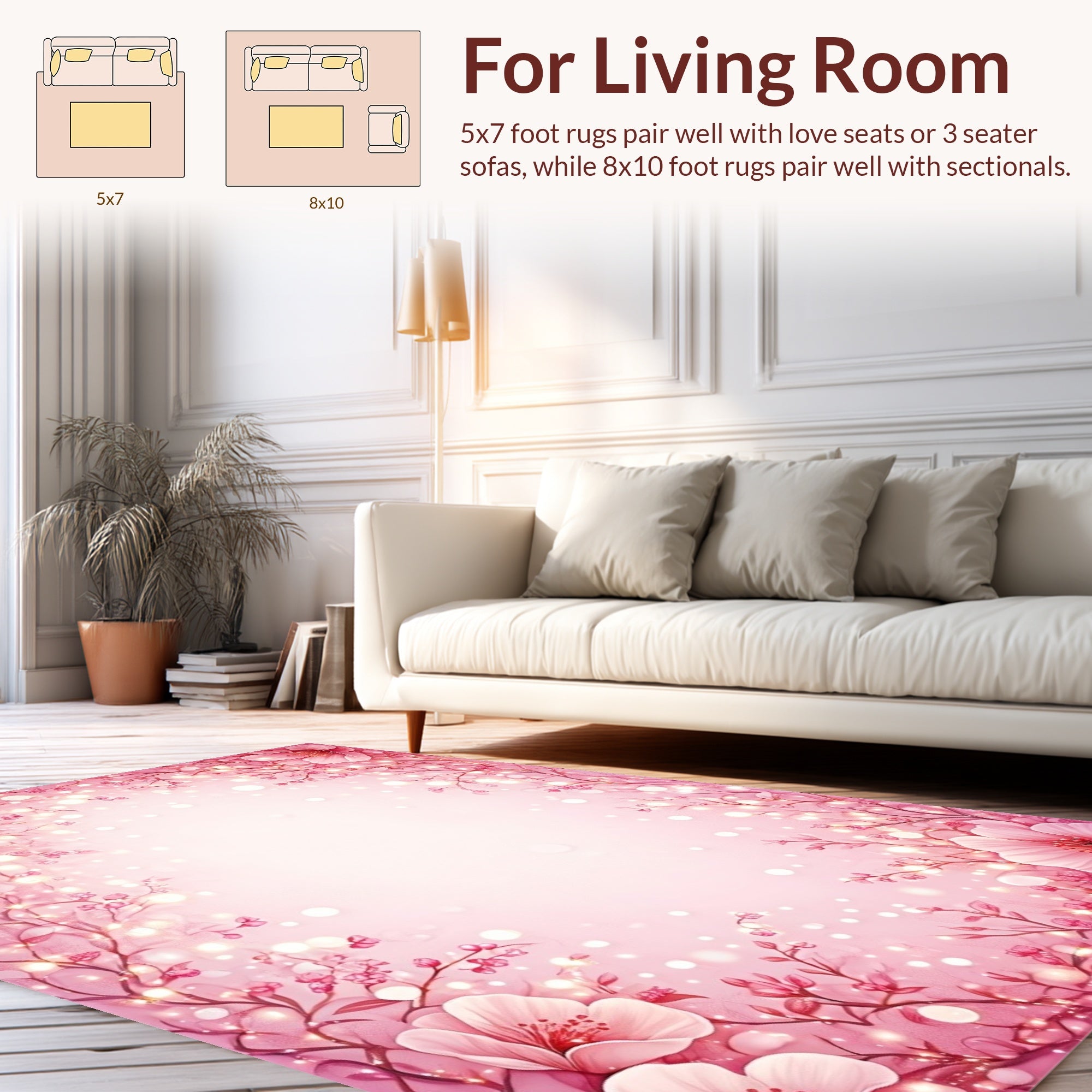 Whimsical Pink Floral Bokeh Pattern Rug