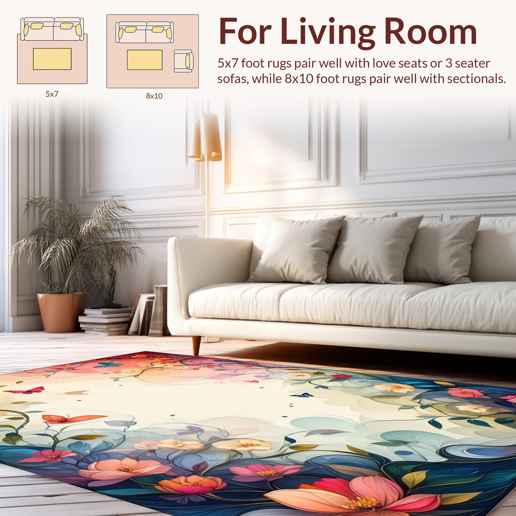 Whimsical Floral Vines Butterflies Art Rug
