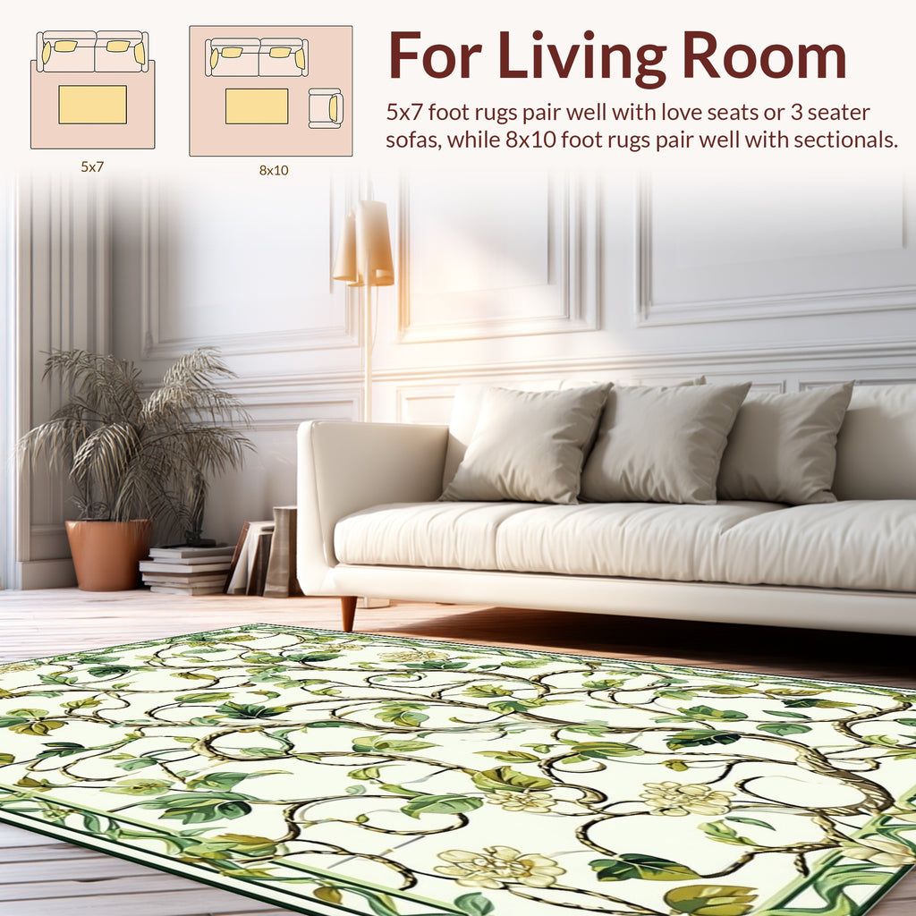 Vine Pattern With Green Floral Accents Rug