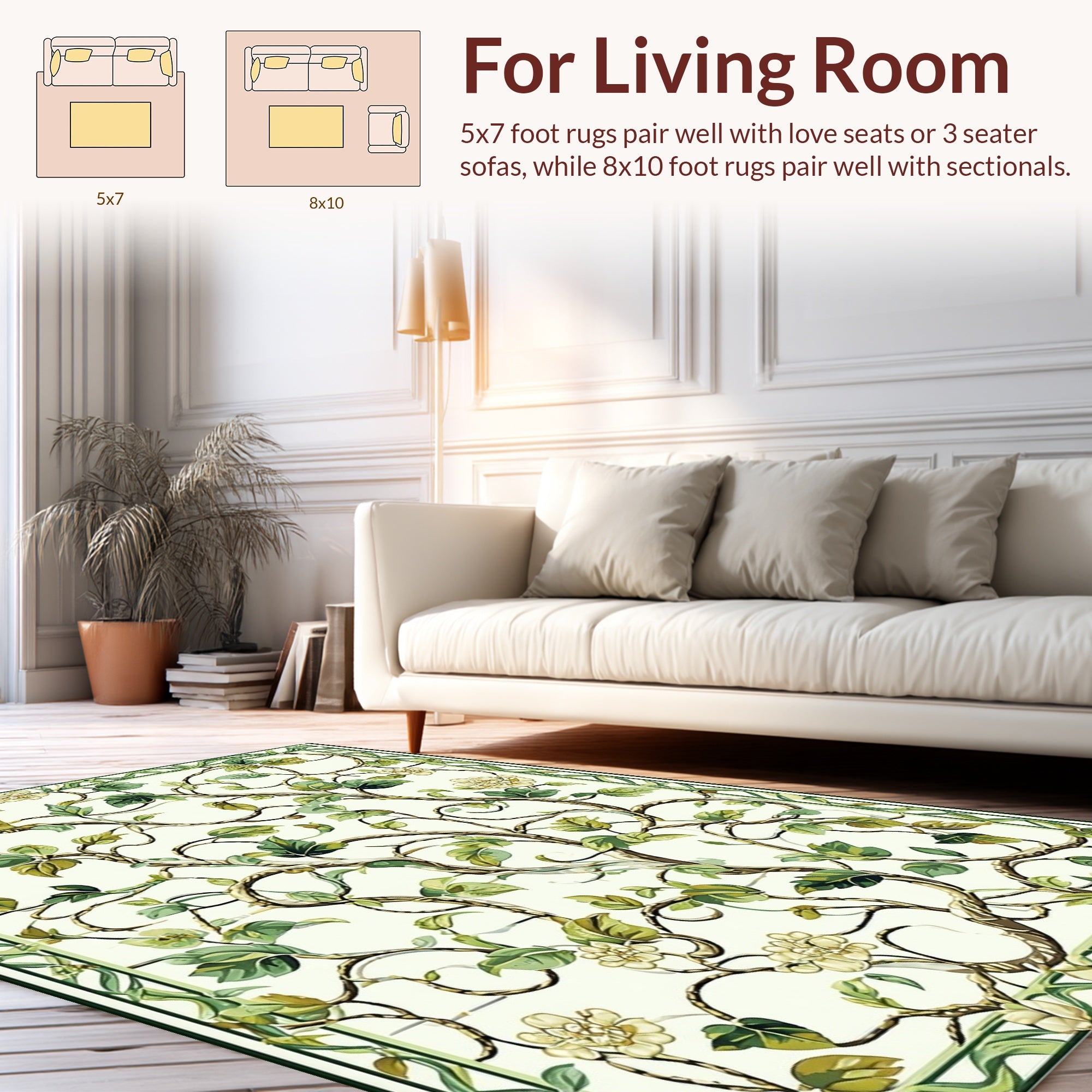 Vine Pattern With Green Floral Accents Rug