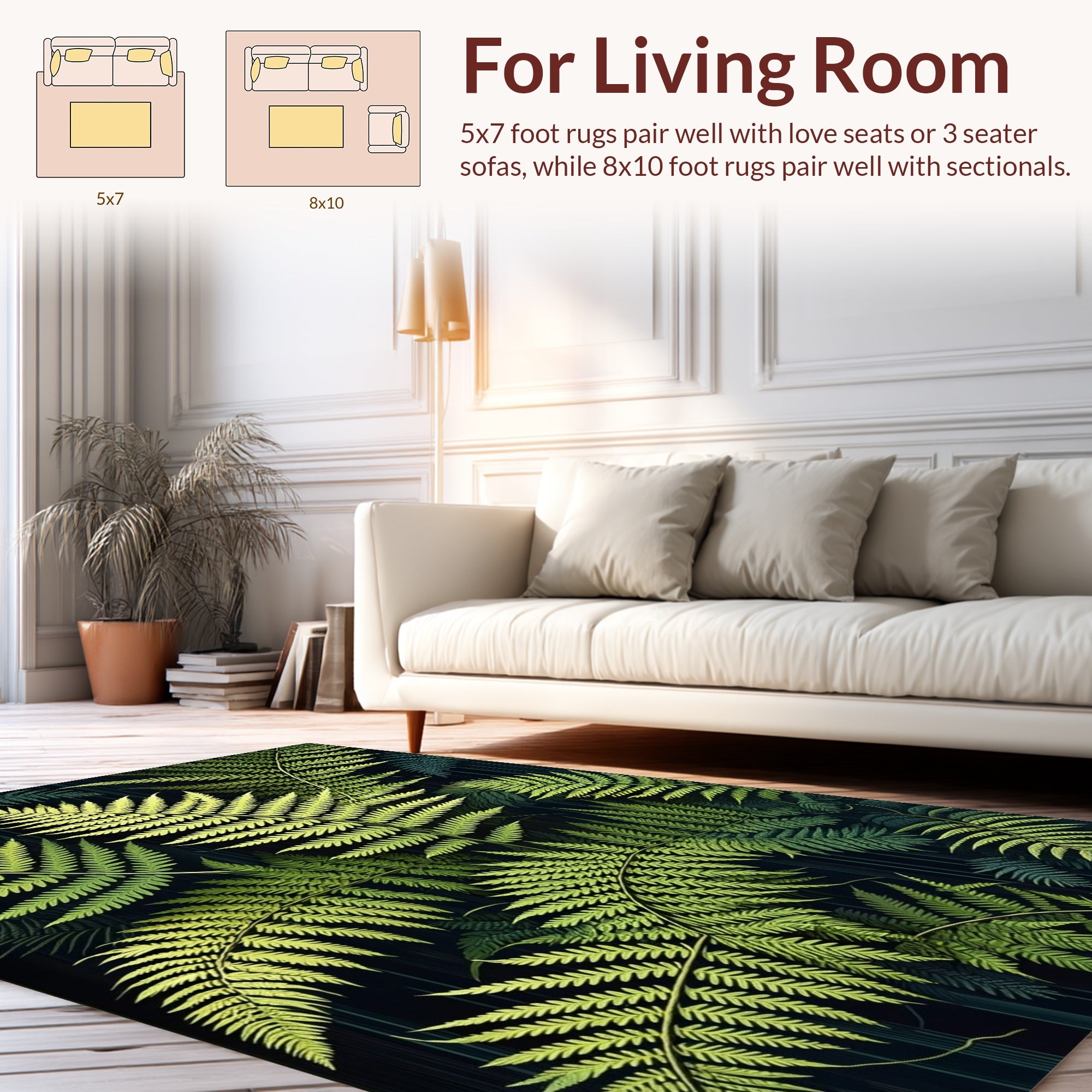 Lush Fern Pattern Dark Botanical Design Rug