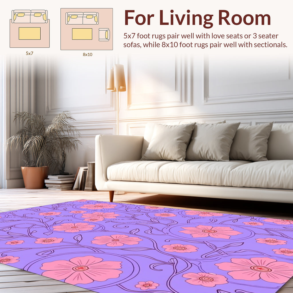 Floral Vine Pattern with Pink Blossoms Rug