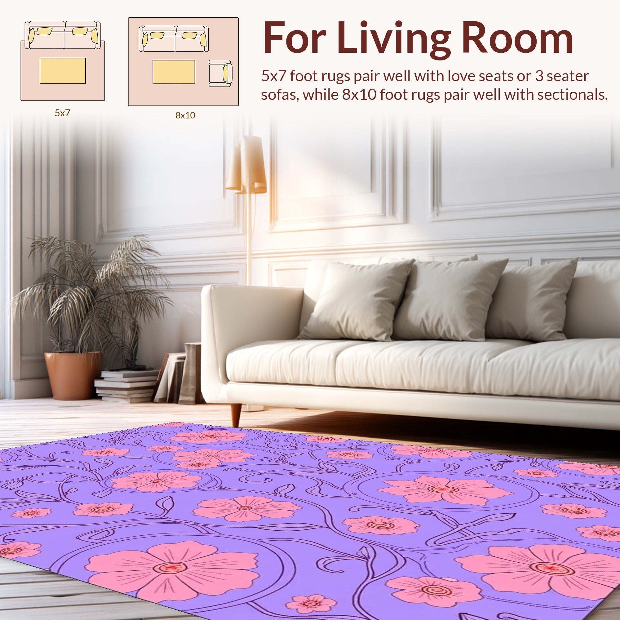 Floral Vine Pattern with Pink Blossoms Rug
