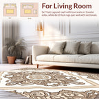Cream and Brown Damask Pattern Rug
