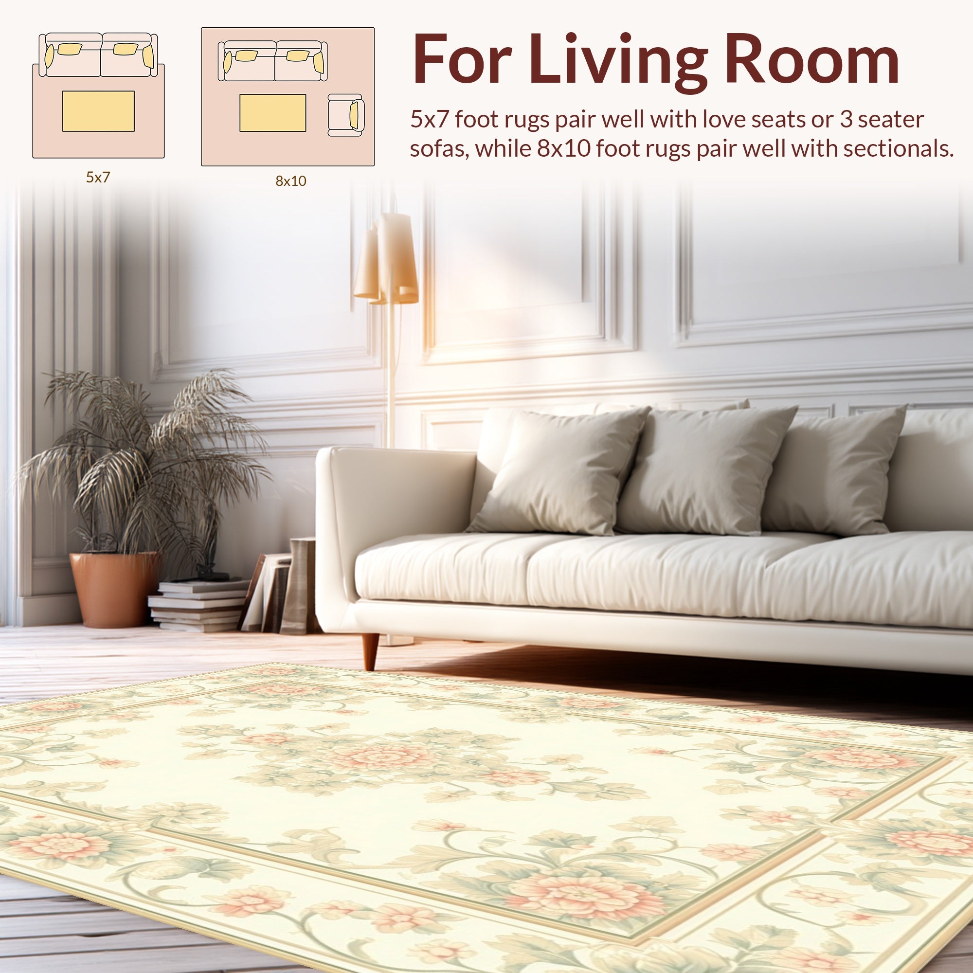 Floral Damask Centerpiece Ivory Border Rug