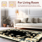 Ornate Floral Scrollwork Black Frame Rug