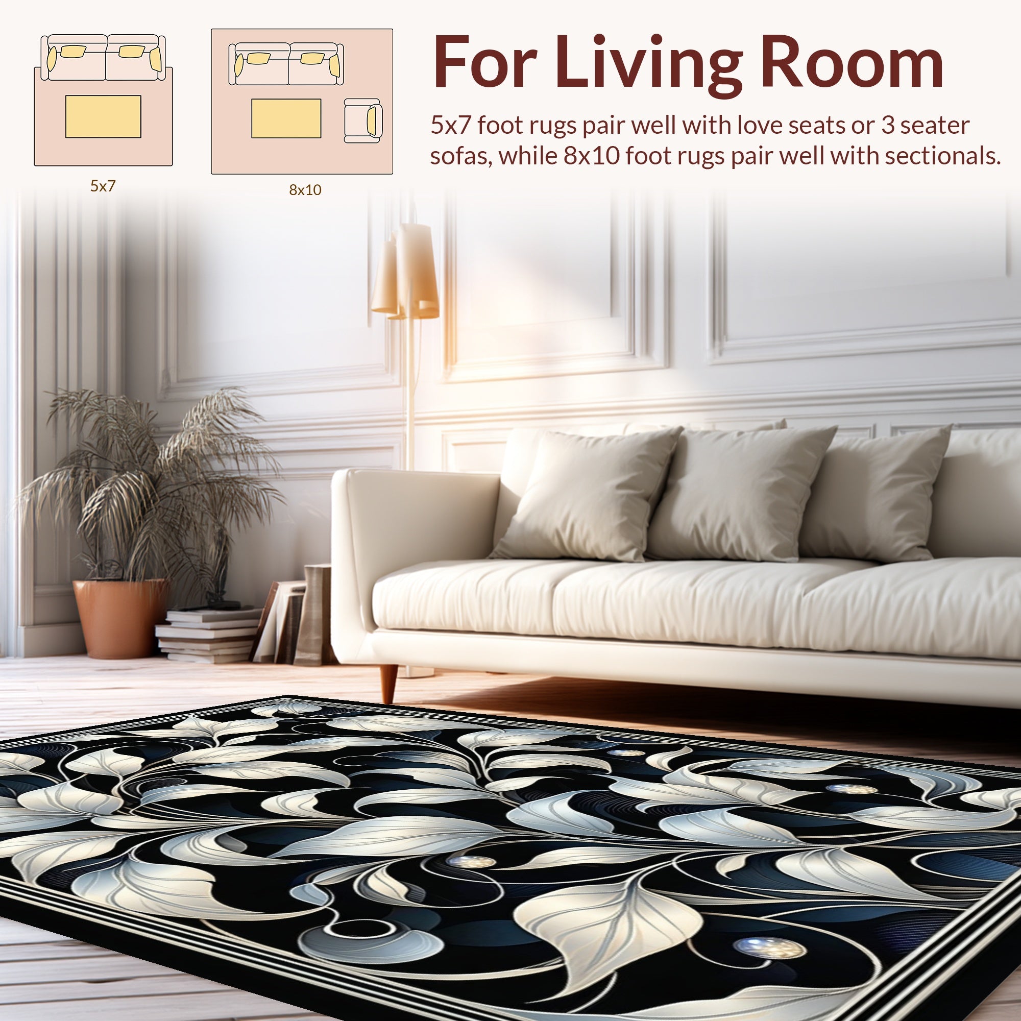 Silver Leaf Art Nouveau Pattern Rug