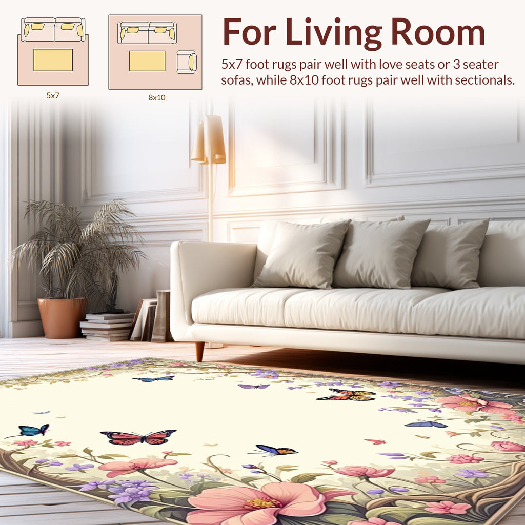 Whimsical Butterfly Floral Garden Rug