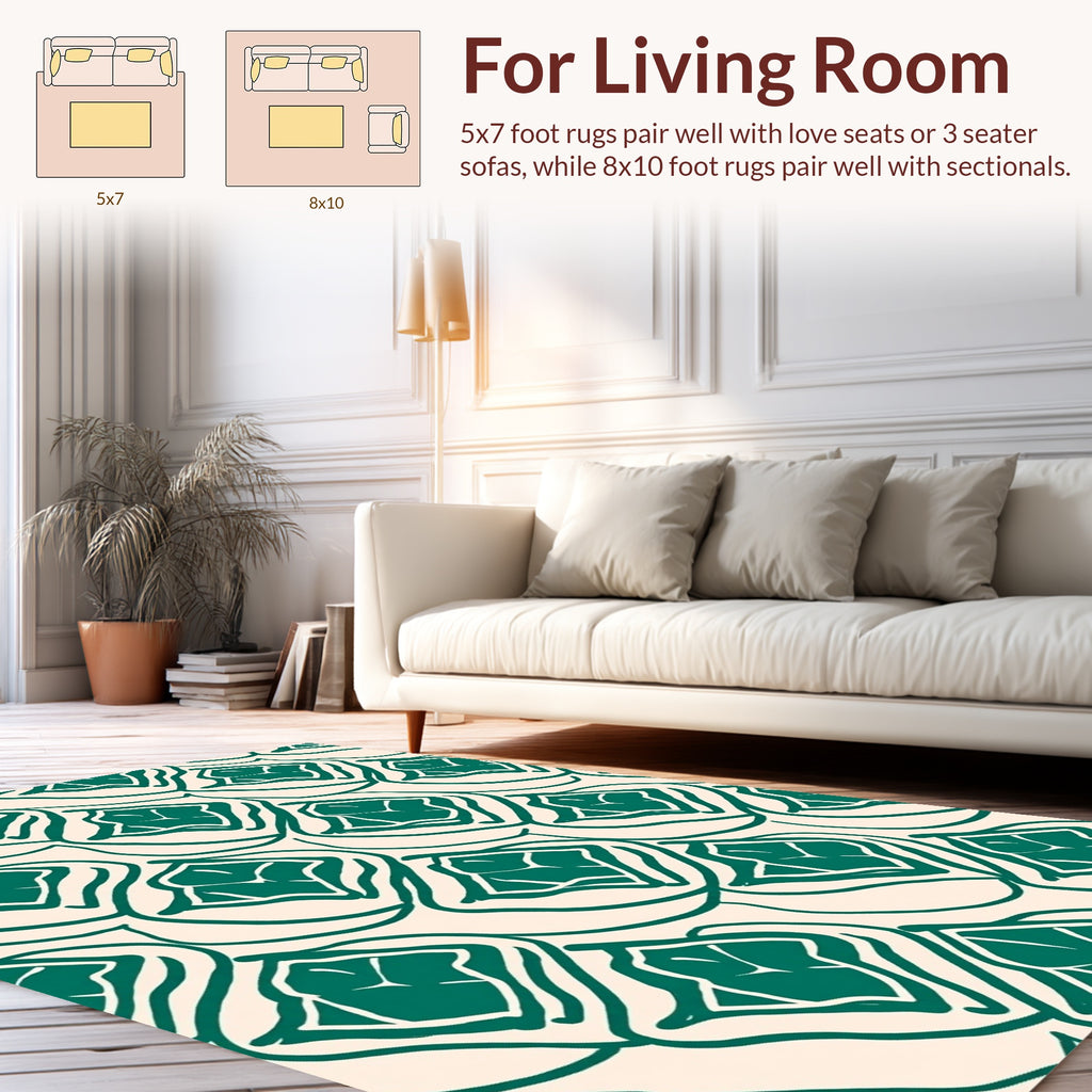 Abstract Green Leaf Patterned Rug