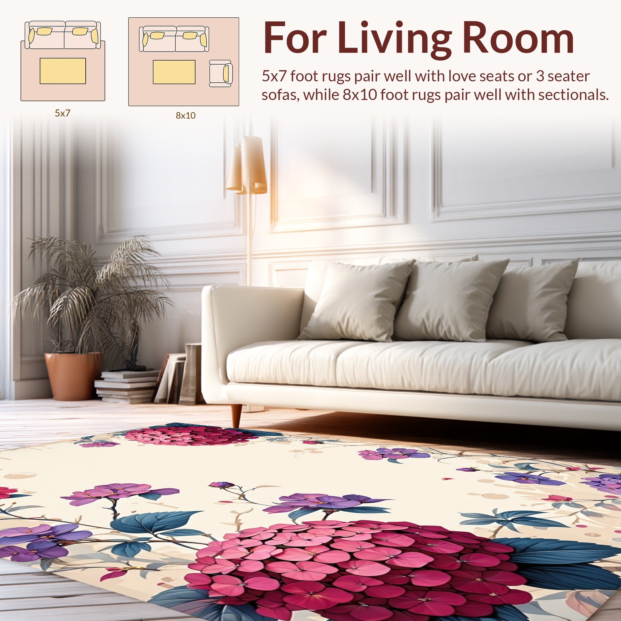 Vibrant Floral Hydrangea Botanical Pattern Rug
