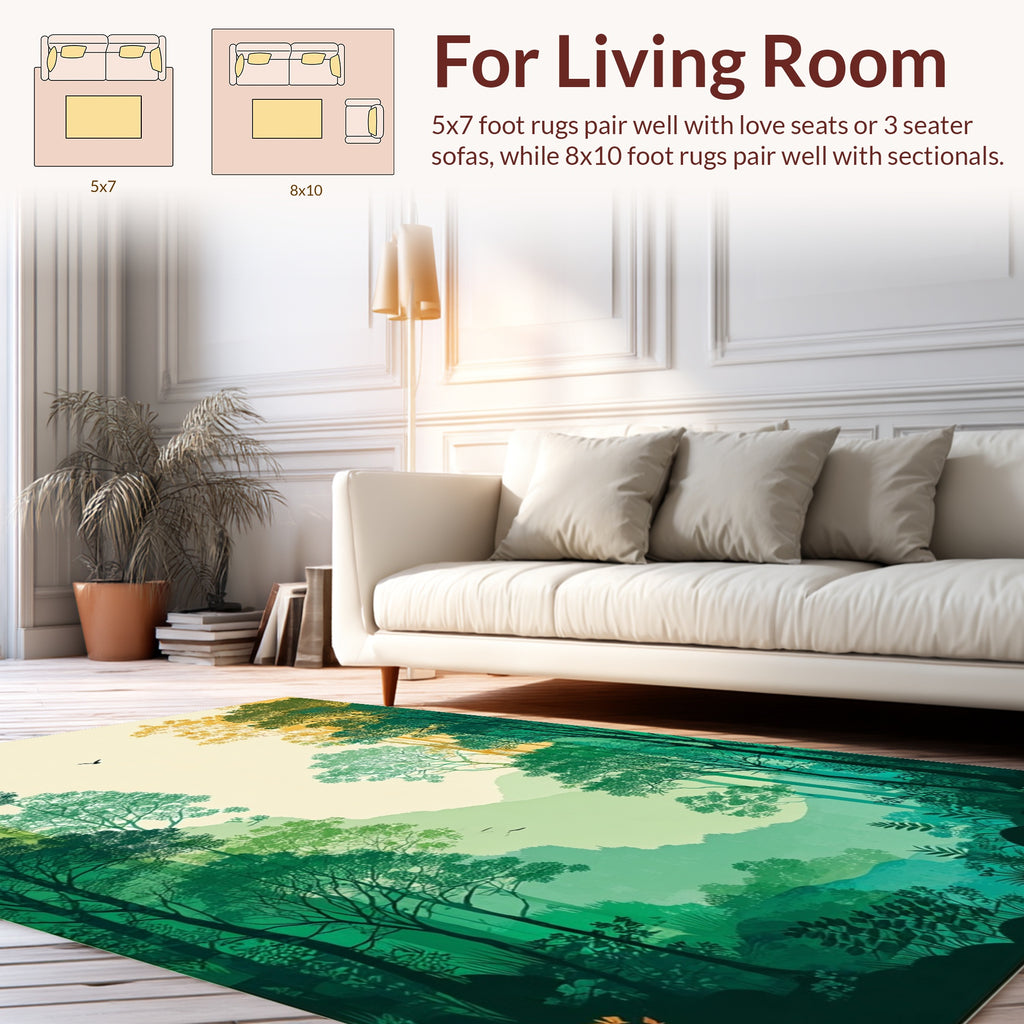 Serene Forest Landscape Nature Design Rug