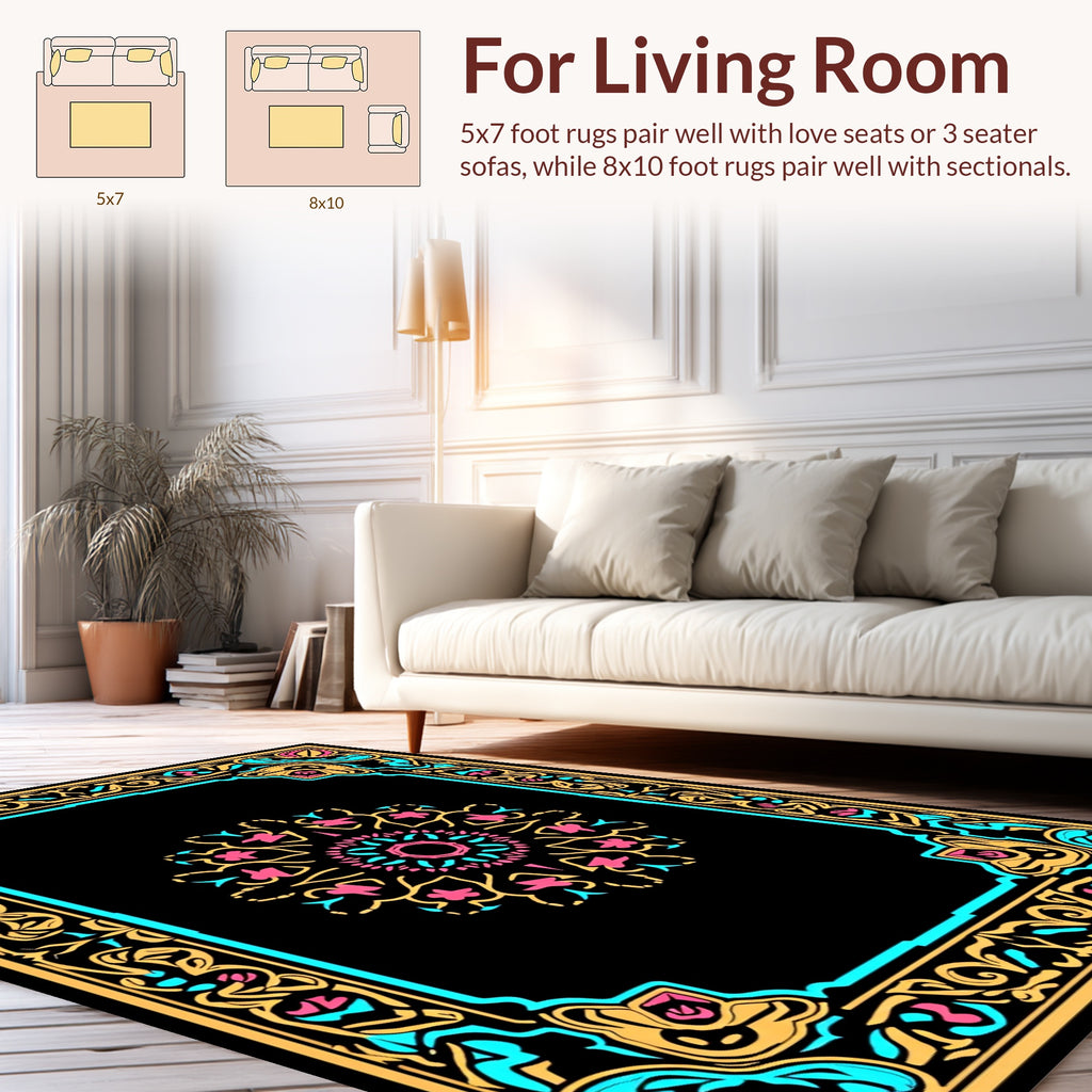 Exotic Floral Frame Mandala Design Rug
