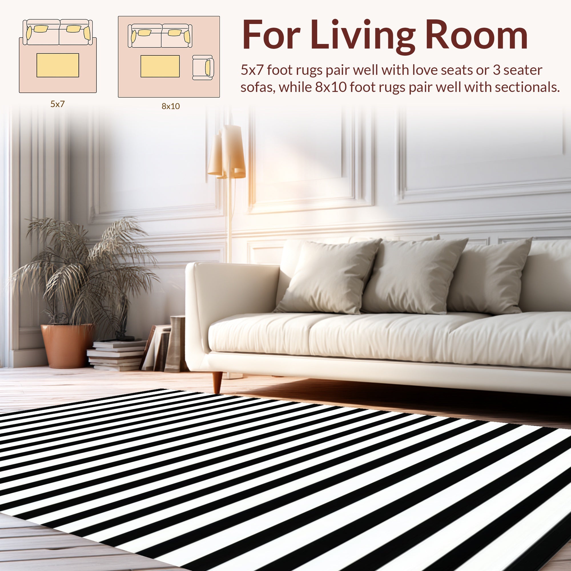 Bold Black White Horizontal Stripes Rug
