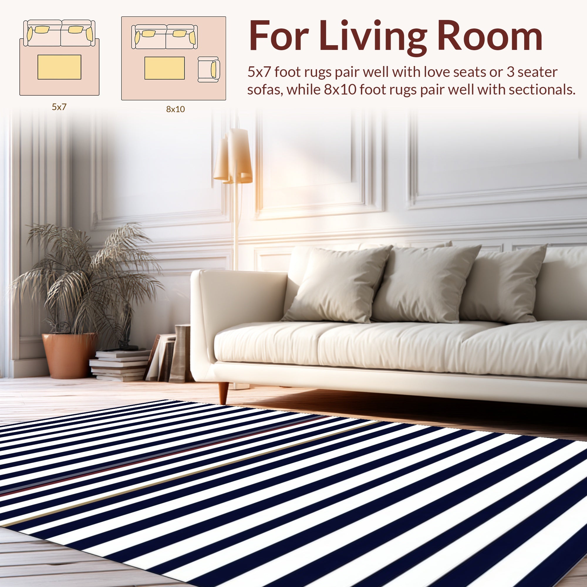 Minimalist Horizontal Navy Stripe Design Rug